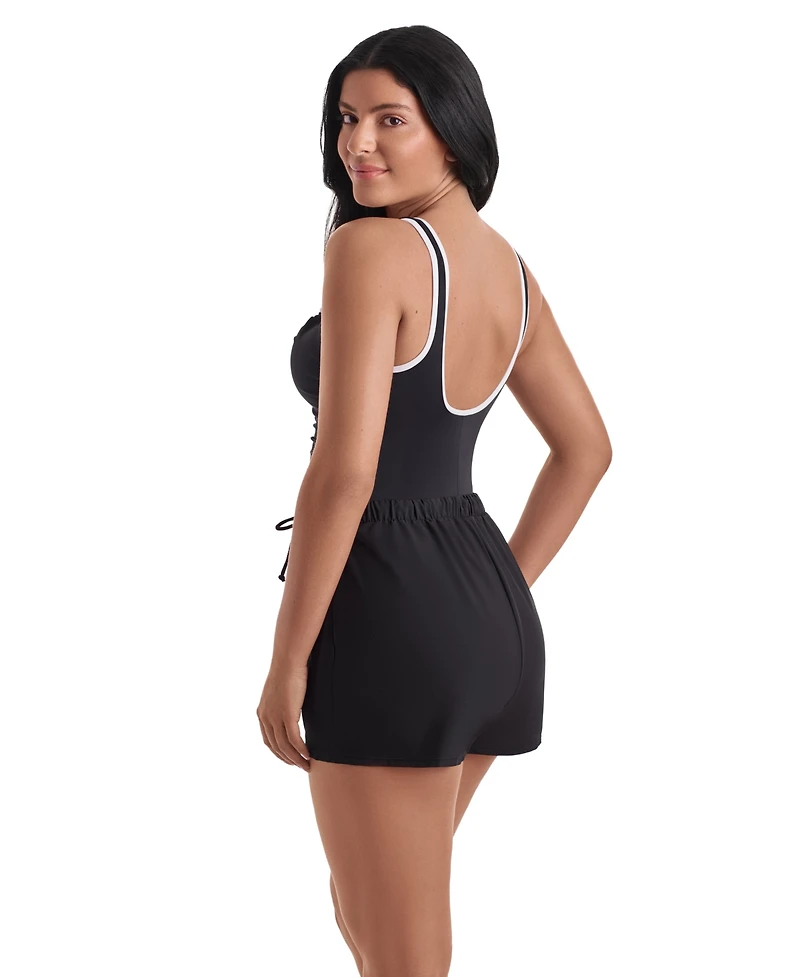 ShapeSolver Women's Shirred Scoop Neck Swim Top & Shorts, 2-Piece Set