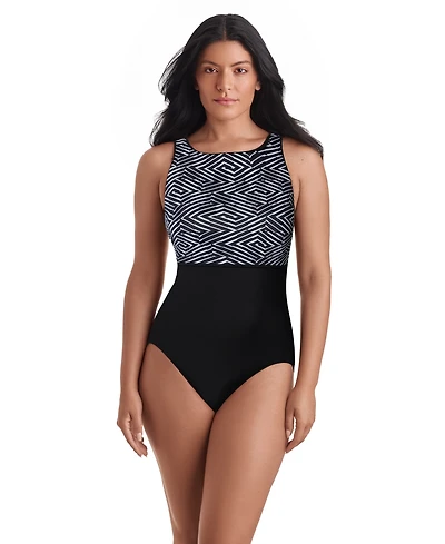 ShapeSolver Women's Binded Crewneck One-Piece Swimsuit