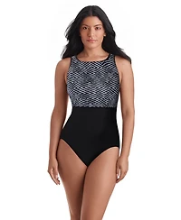 ShapeSolver Women's Binded Crewneck One-Piece Swimsuit