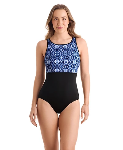 ShapeSolver Women's Binded Crewneck One-Piece Swimsuit