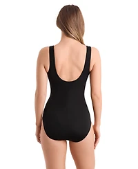 ShapeSolver Women's Scoop Neck Zipper One-Piece Swimsuit
