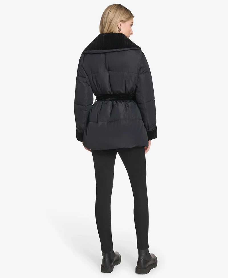 Andrew Marc Women's Emerson Mixed Media Belted Wrap Coat