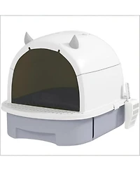 Aostirmotor Easy to Clean Cat Litter Box in Grey and White