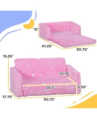 Qaba 2 in 1 Kids Play Couch with Glow in the Dark Cloud Pattern,