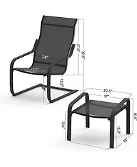 Flynama Outdoor Patio Bistro Set of 2, C Spring Motion Chair, All-Weather Conversation Armchair with Ottoman & Quick Dry Textile