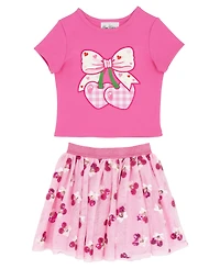 Rare Editions Girls' 2T-6X Cherry Heart Applique Top and Tutu Skirt, 2-Piece Set