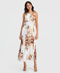 Robbie Bee Women's Pleated Floral Print Maxi Dress