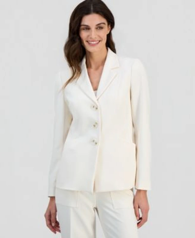 Anne Klein Womens Notch Lapel Three Button Blazer Pull On Mid Rise Wide Pants