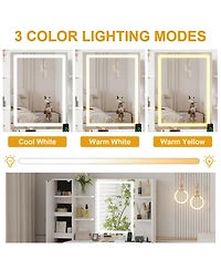 gaomon Makeup Vanity with Lights, 3 Lighting Modes Vanity Desk with Soft Cushioned Stool,Modern Dressing Table,Charging Station, 3 Drawers, a Cabinet