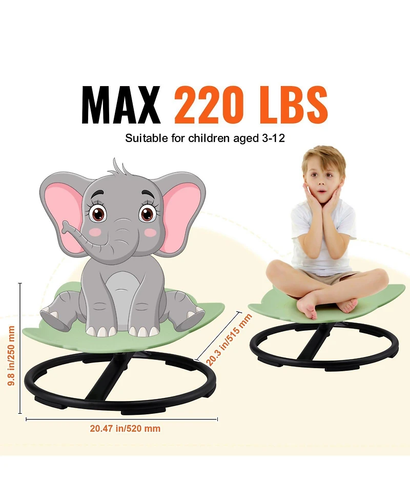 Mecale Elephant Kids Swivel Chair, 360° Spin, 220-Lb Capacity, Non-Slip Metal Base, Sensory Sit-and-Spin Chair, Green