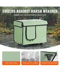 Mecale Elevated Heated Cat House with Timer, Adjustable Temperature, 900D Oxford Cloth Foldable Shelter with Heated Pad, Green, Small