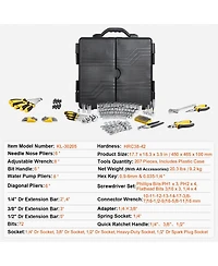 Mecale 207-Piece Mechanics Tool Set, 1/4" 3/8" 1/2" Drive Sae & Metric Sockets, Wrenches, Bits & Case, Auto Repair Kit