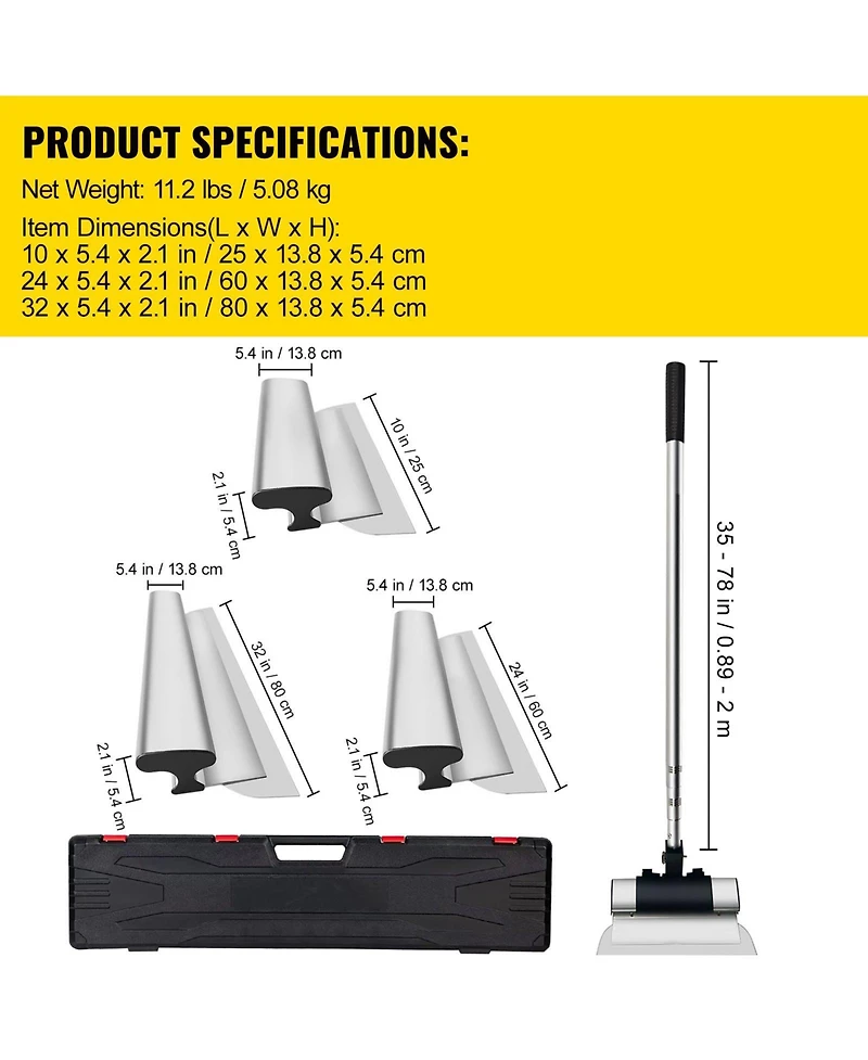 Mecale Skimming Blade Set, 10" 24" 32" Blades with 35"–78" Extension Handle, Stainless Steel, Aluminum Profile, Drywall Smoothing