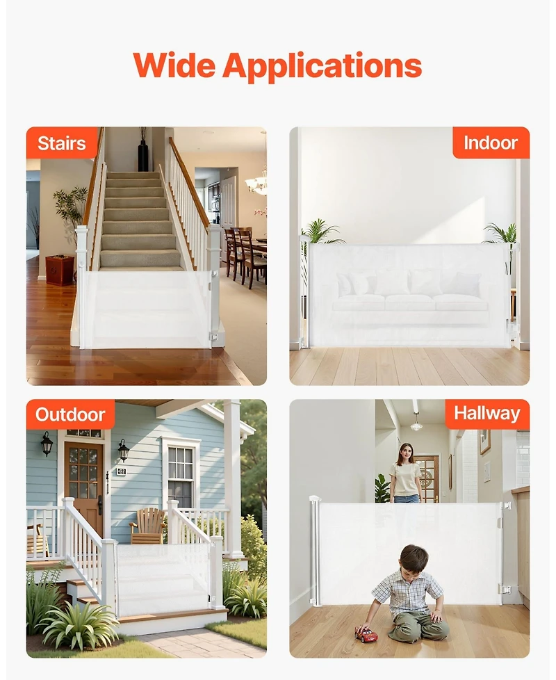 Cozito Retractable Baby Gate, 31.3 in Tall, Extends to 56.3 in Wide, Mesh Safety Gate w/ Security Lock, Trip-Free Walk-Through, Indoor/Outdoor