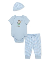 Little Me Baby Boys' Bear Short-Sleeve Bodysuit, Pants & Hat, 3-Piece Set