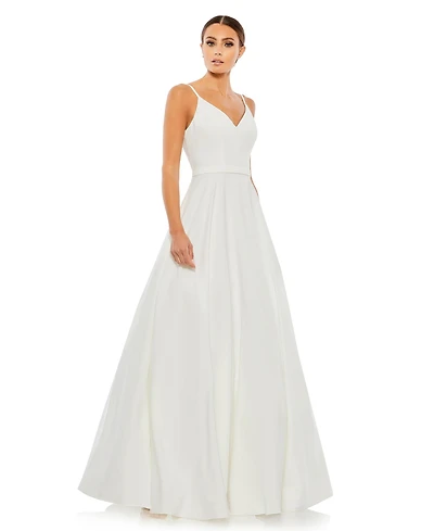 Mac Duggal Petite V-Neck Ball Gown with Belted A-Line Skirt