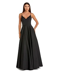 Mac Duggal Petite V-Neck Ball Gown with Belted A-Line Skirt
