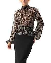 Ivonne Women's High Neck See-Through Paisley Blouse