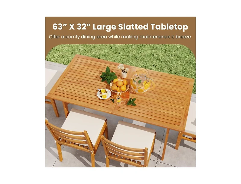 Slickblue Patio Wooden Dining Table with Umbrella Hole and Sturdy Base