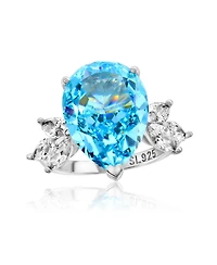 Suzy Levian New York Gala Collection Sterling Silver Large Firework Pear-Cut Cubic Zirconia Marquise Burst Cocktail Ring