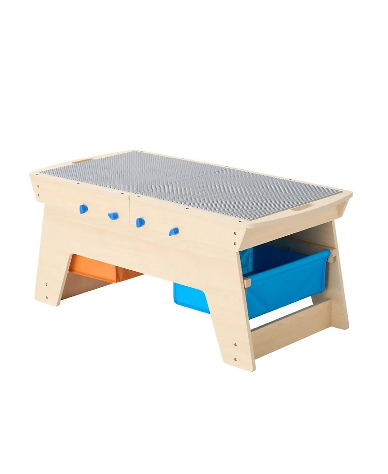 Mecale Kids Reversible Wooden Activity Table w/ 200 Bricks & 3 Storage Bins, Ages 3+