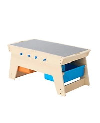 Mecale Kids Reversible Wooden Activity Table w/ 200 Bricks & 3 Storage Bins, Ages 3+