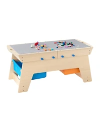 Mecale Kids Reversible Wooden Activity Table w/ 200 Bricks & 3 Storage Bins, Ages 3+