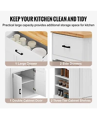 Volenca 46" Mdf, Rubberwood Kitchen Island Cart with Wood Top, Storage Cabinet, Adjustable Shelf, Drawer, Farmhouse Rolling Table