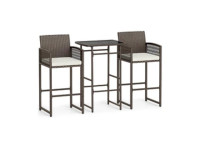 Slickblue Outdoor 3-Piece Wicker Bar Set with Seat Cushions