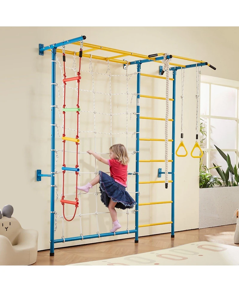 Mecale 7-in-1 Indoor Jungle Gym w/ Ladder, Pull-Up Bar, Rope & Rings