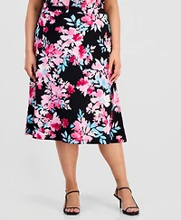 Kasper Plus Pull-On Floral Midi Skirt