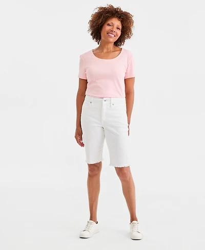 Style & Co Women's Mid-Rise Raw-Edge Bermuda Jean Shorts, Created for Macy's