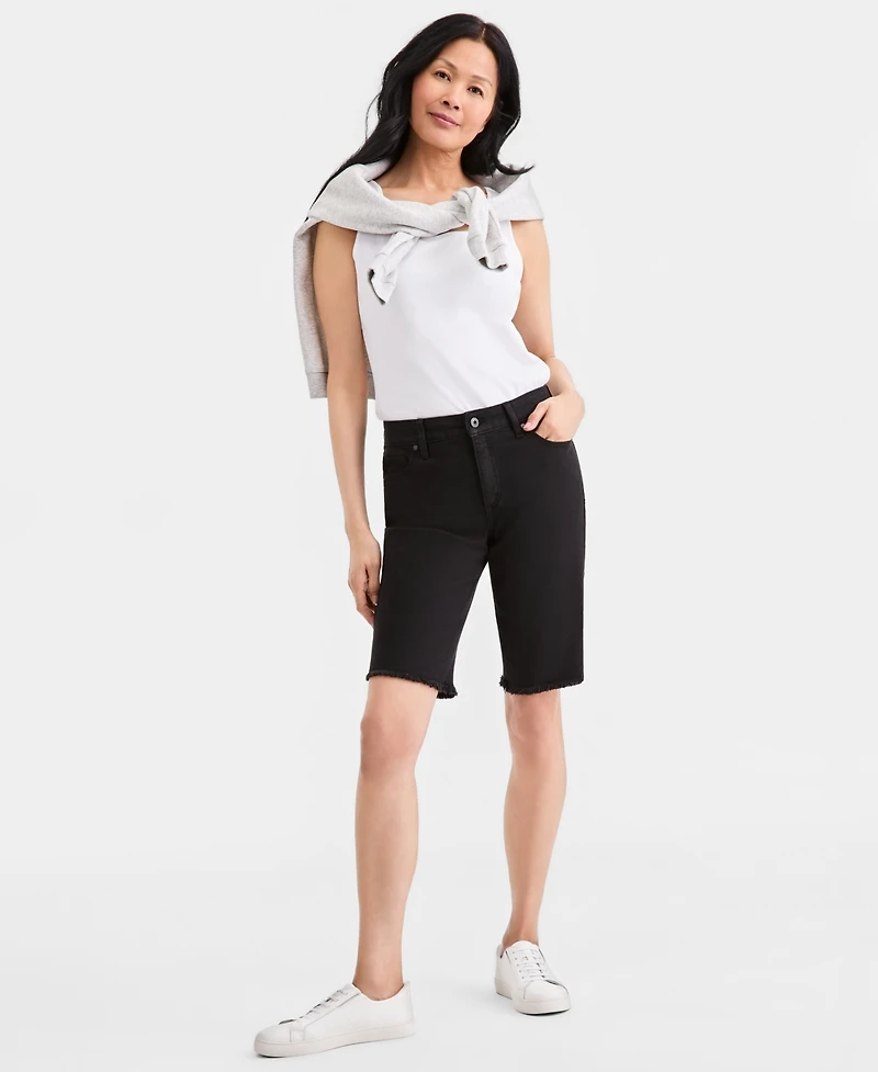Style & Co Women's Mid-Rise Raw-Edge Bermuda Jean Shorts, Created for Macy's