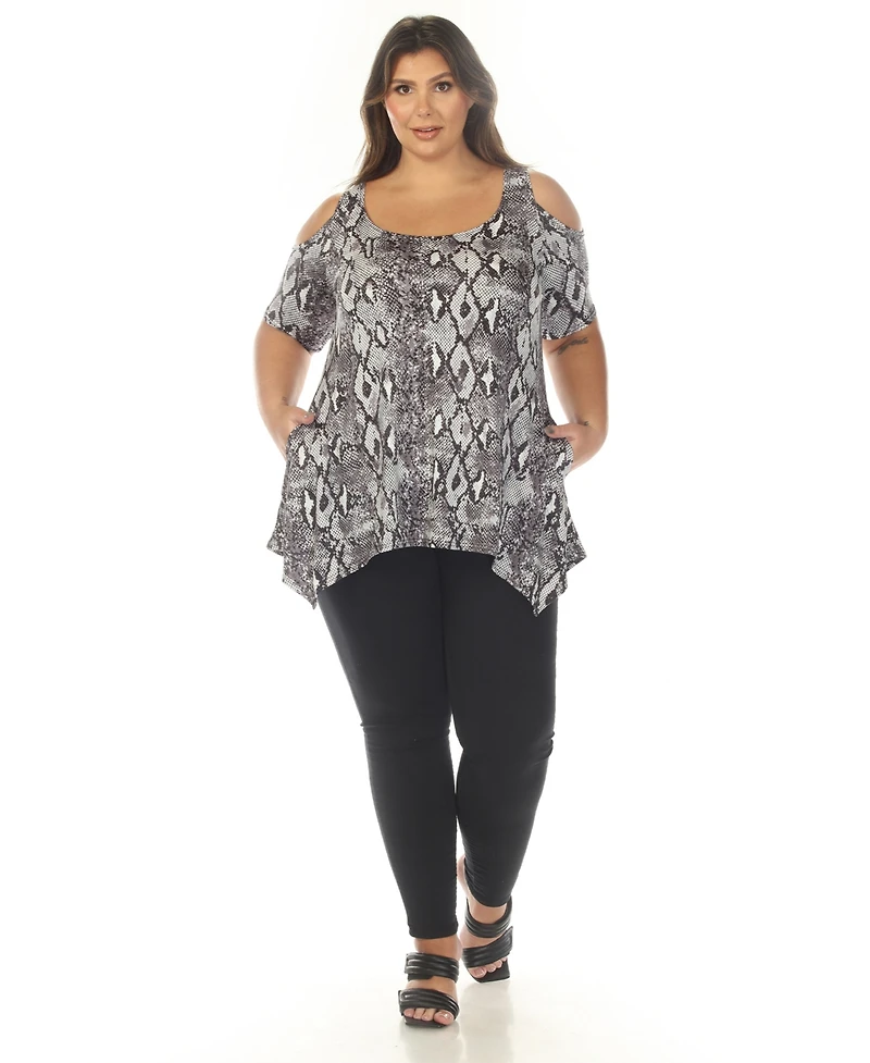 White Mark Plus Cold Shoulder Snake Print Swing Top