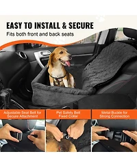 Cozito Dog Car Booster Seat w/ Storage Pocket & Safety Leash, Sponge + Pp Cotton Fill, Dog Car Bed for Small/Medium Dogs up to 40 lb