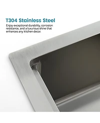 flynama 33inch Overmount Single Bowl Brushed 304 Stainless Steel Kitchen Sink Ss-BR01D-332208 with Cutting Board Roll out Basket