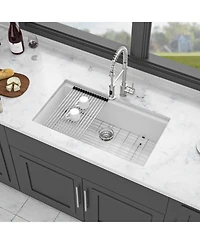 flynama 33x19x9.65inch White Quartz Composite Kitchen Sink Workstation Undermount Granite