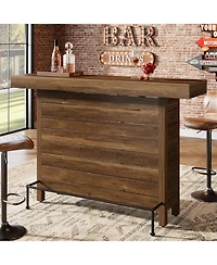 Tribesigns Industrial 3-Tier Bar Table, 63" Wooden Rectangular Home Bar Unite, Modern Counter Height Pub Table with Storage Shelves and Metal Footrest