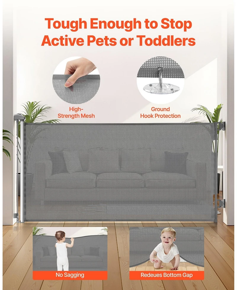 Cozito Retractable Baby Gate, 31.3 in Tall, Extends to 72.8 in Wide, Mesh Dog Gate w/ Security Lock, Trip-Free Walk-Through