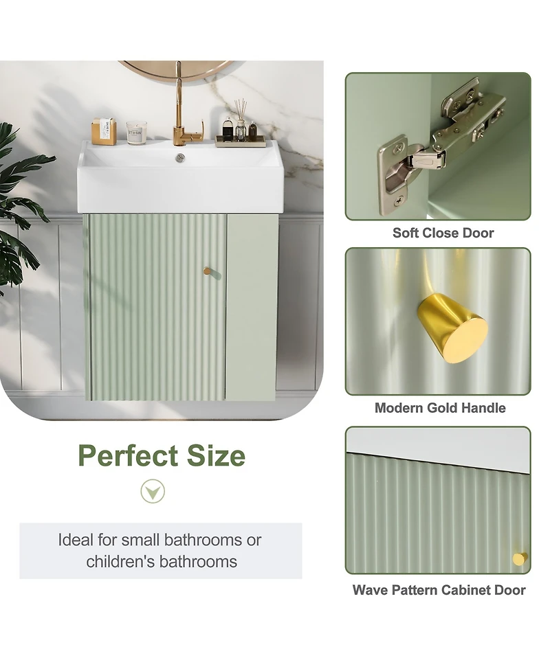 Cesicia 22 in. Modern Floating Bathroom Vanity with Ceramic Basin and Right Side Storage for Small Bathrooms