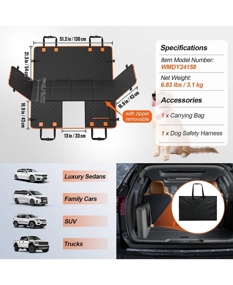 Cozito Waterproof Dog Car Seat Cover for Back Seat, 51.2 x 27.6 in, 600D Heavy-Duty Protection for Suv