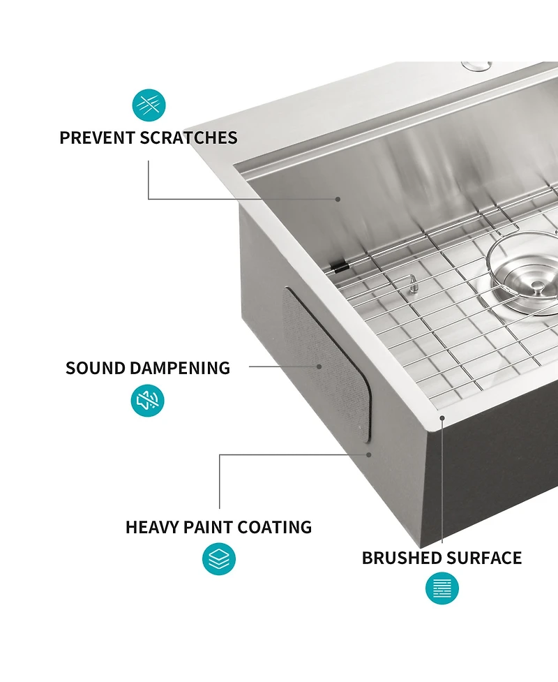 flynama 33x22x10inch Drop In Kitchen Sink Stainless Steel Workstation Single Bowl 16 Gauge Topmount