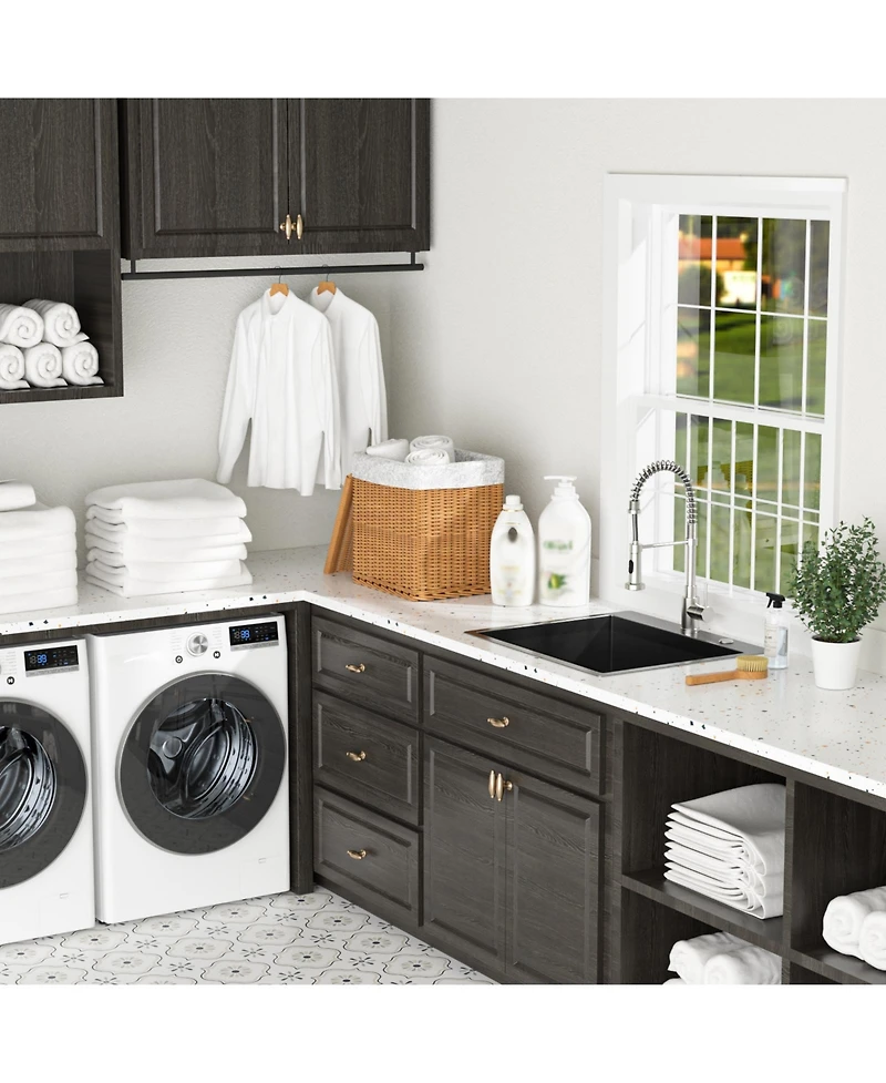 flynama 25x22x12inch Gunmetal Black Drop In Laundry Utility Sink 16 Gauge T304 Stainless Steel 12 Inch Deep Single Bowl Above Counter Sink