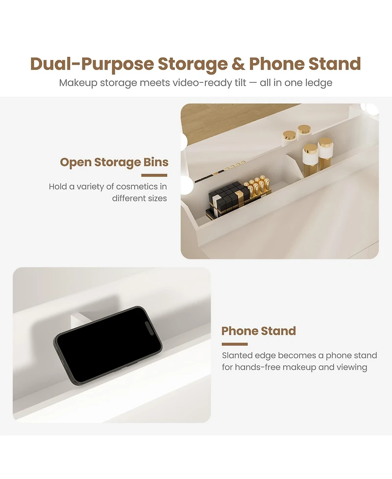 gaomon Makeup Table with Mirror, Led Bulbs and Power Outlet Vanity Desk with 3 Drawers and Storage Shelves Dressing Table for Bedroom Dressing Room