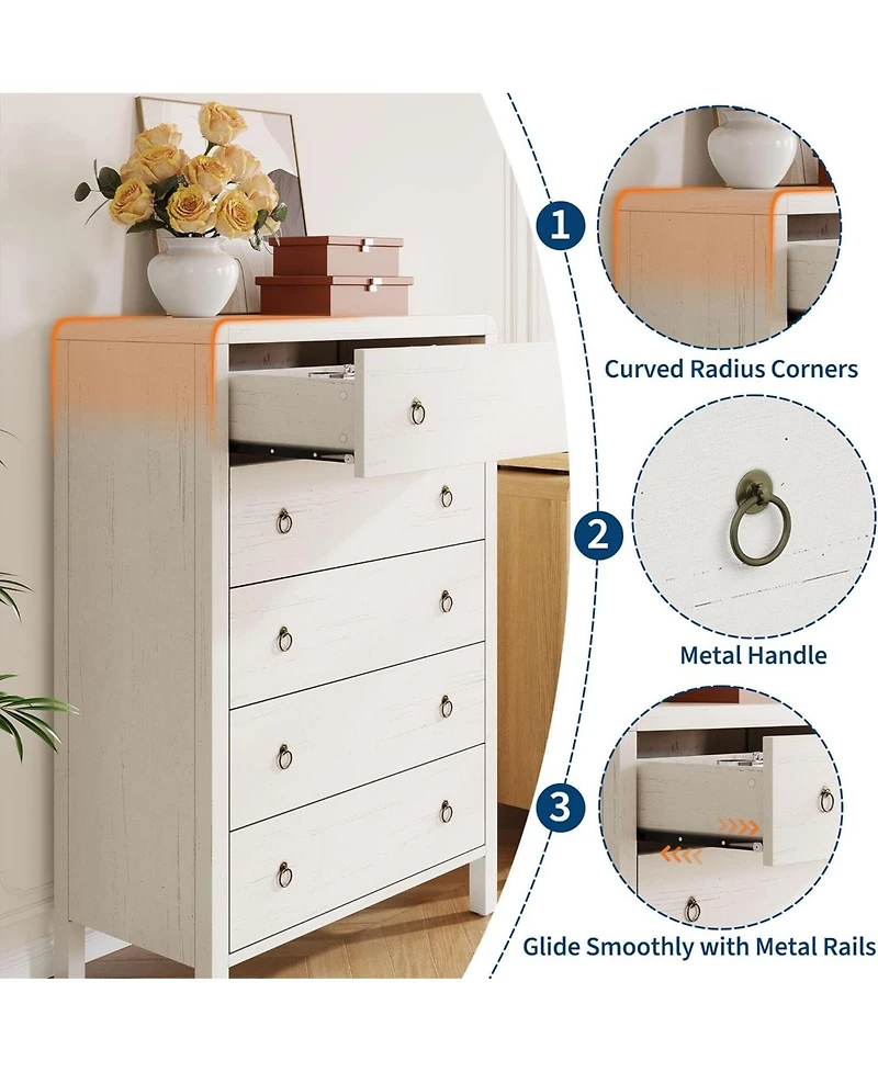 gaomon 5-Drawer Modern Bedroom Dresser Chest Closet Storage Cabinet Organizer