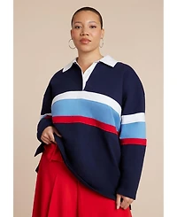 Eloquii Women's Striped Polo Shirt