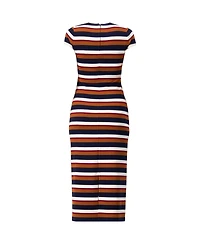 Ivonne Women's Long Wide Stripes Cap Sleeve Dress