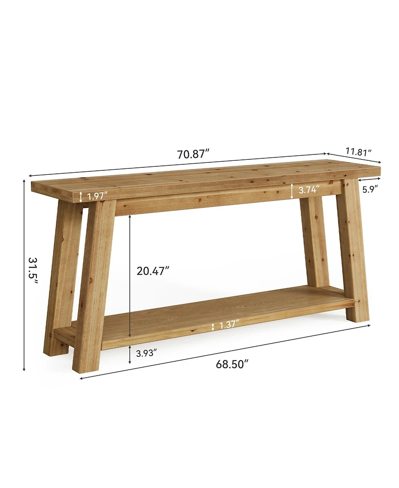 Tribesigns 70.9" Solid Wood Console Table, 2-Tier Farmhouse Sofa Table for Entryway & Living Room, Natural