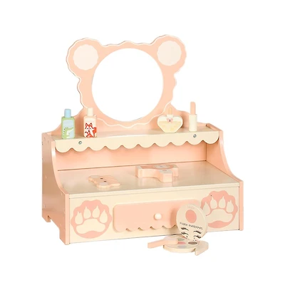 Bruce & Shark Bear Vanity Set for Girls | Kids Makeup Table with Mirror, Drawer & Pretend Cosmetics
