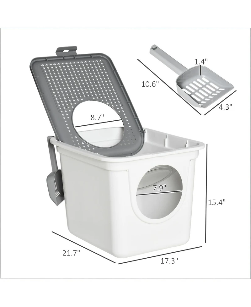 Aostirmotor Cat Litter Box with Top Exit in White